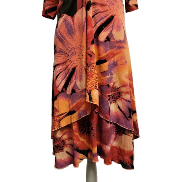 Karen Kane 90s Dress Womens * XL * Floral Midi Deep V Neck Fit & Flare - Picture 3 of 12